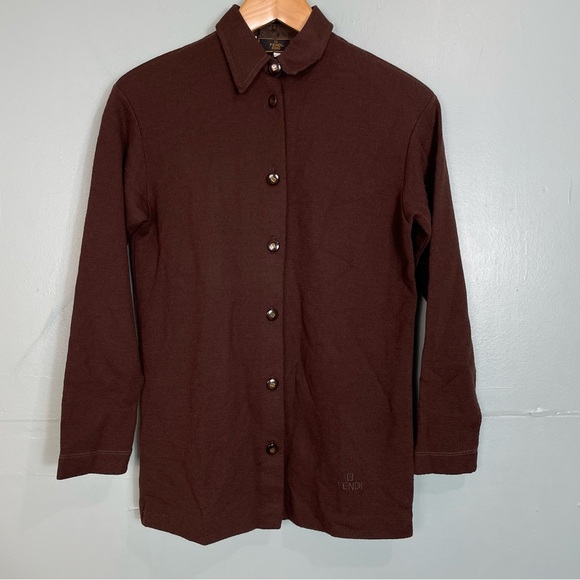 Fendi Tops - Vintage Fendi Button Down Brown Long Sleeve Fendin Button Size‎ 4